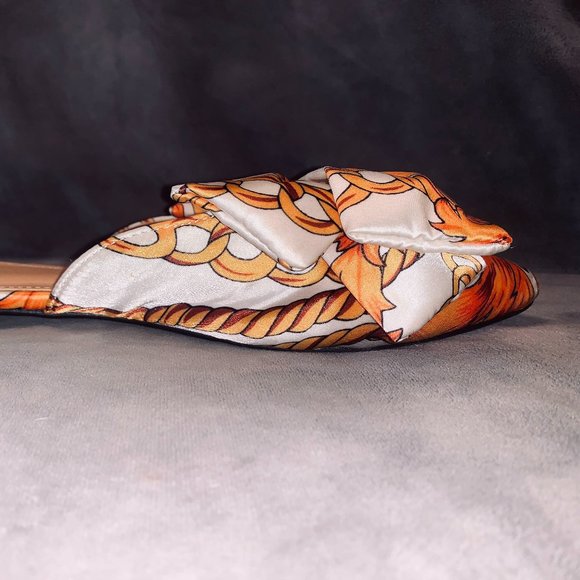 Versace Style Flats - White & Orange with a Gold Heel - Picture 2 of 2